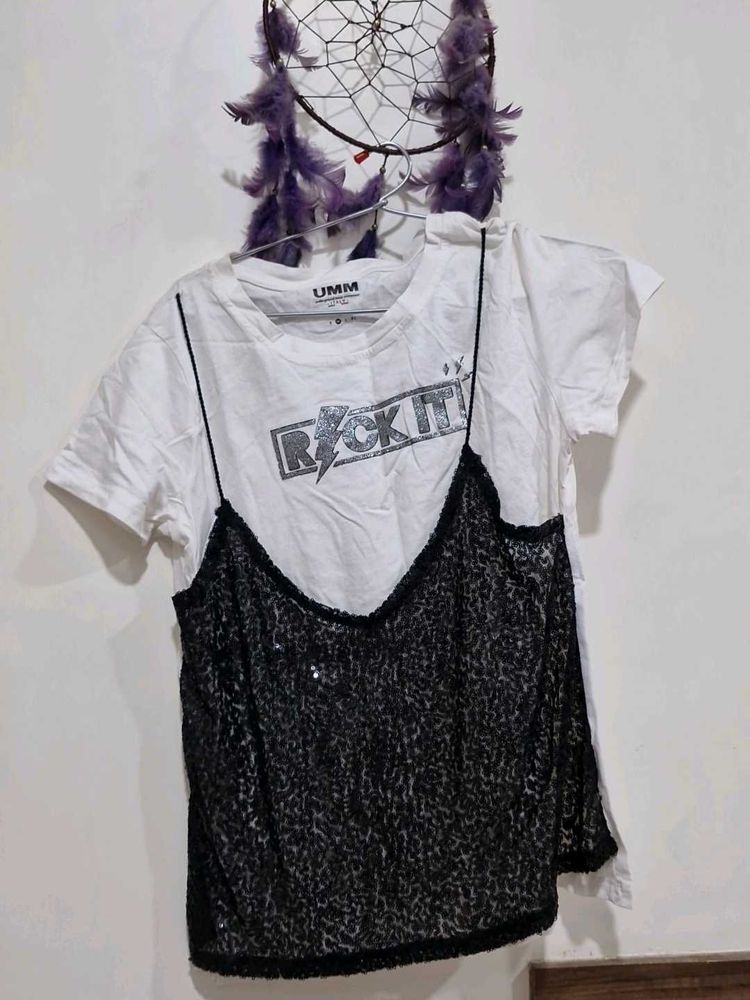 Trendy White &amp; Black Layered Top