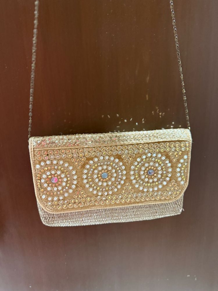 Golden Beaded Clutch