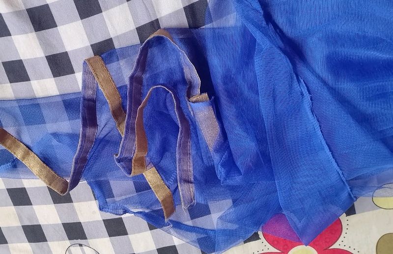 Royal Blue Dupatta with Gold Trim