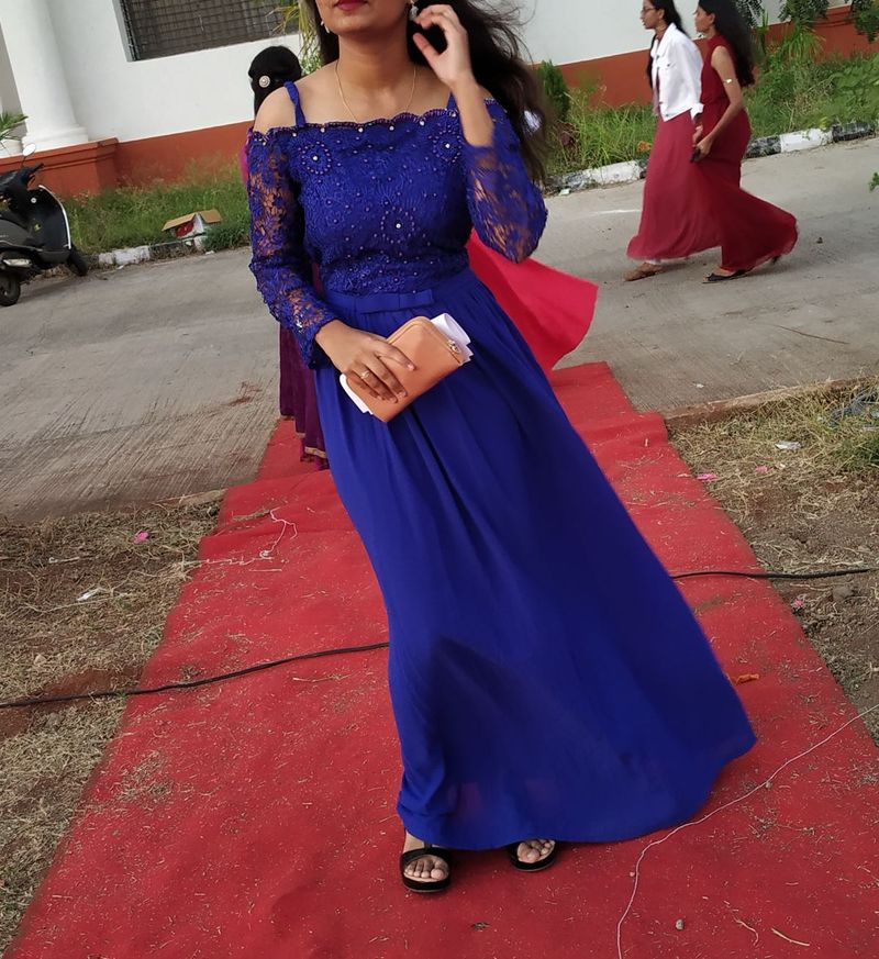 Elegant Blue Lace Maxi Dress