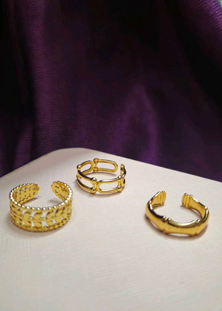 3 Combo Of Anti-Tarnish Rings Trendy Gold-plated
