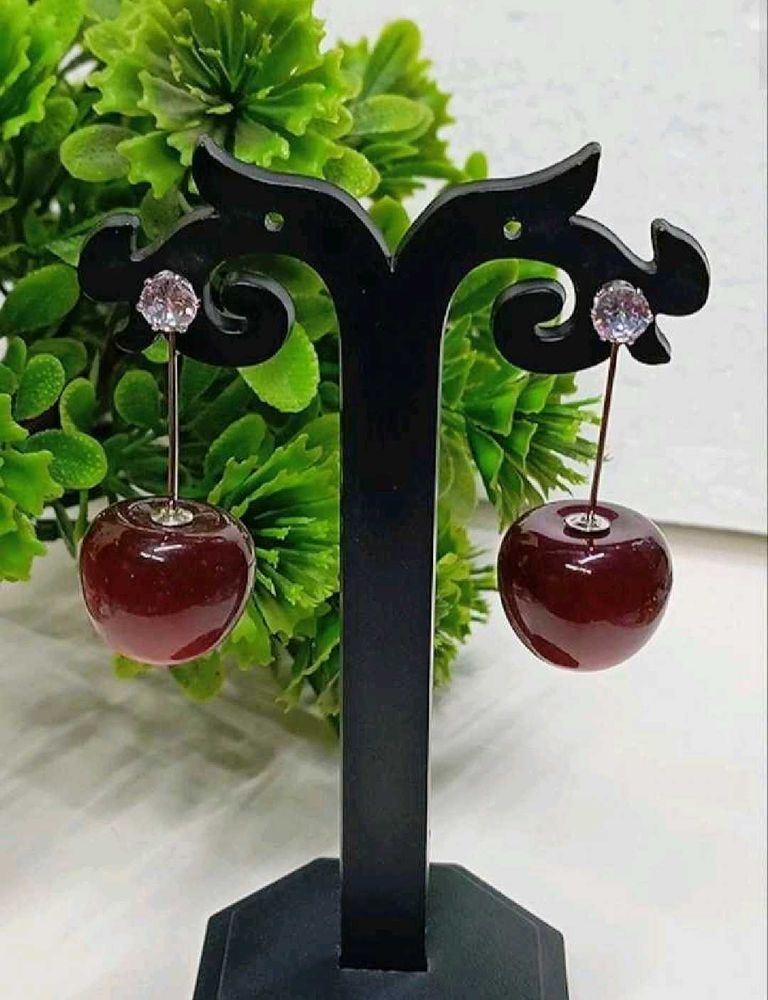 Cherry Drop Earrings And Blue &amp; White petal earrin