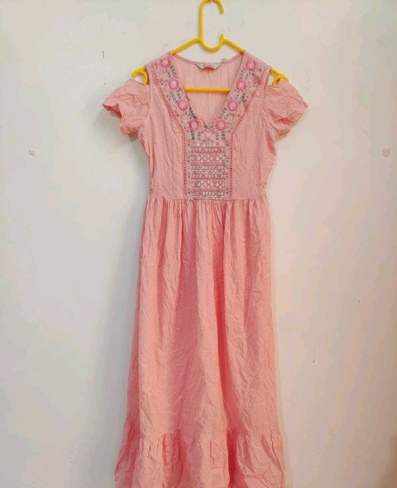 Pink Embroidered Maxi Dress