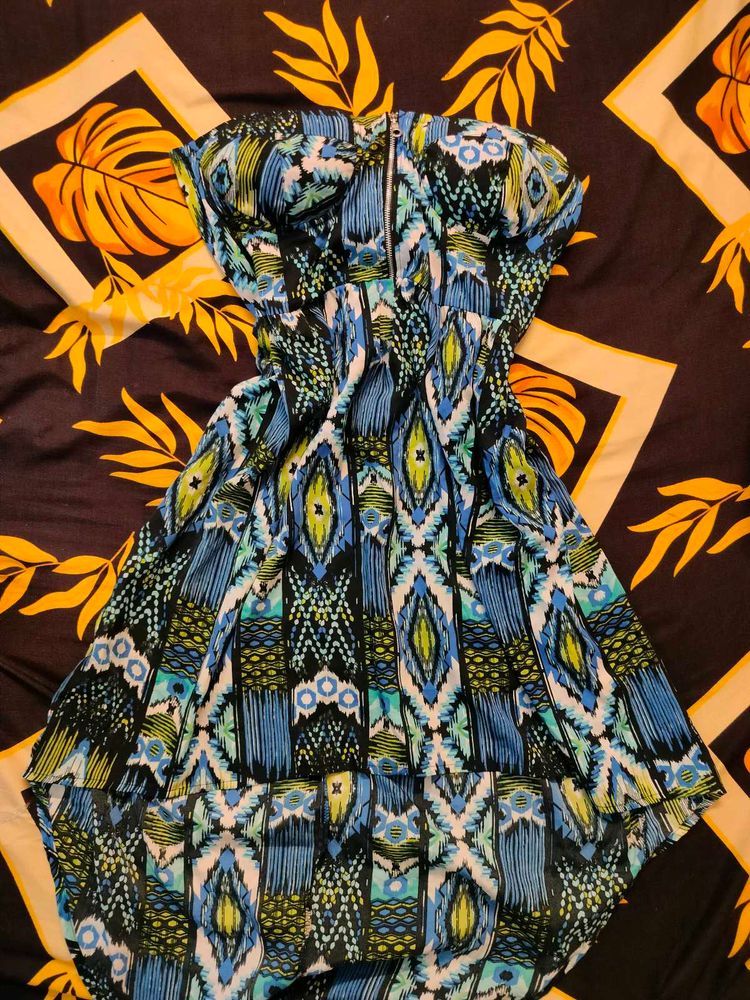 Vibrant Tribal Print Strapless High-Low Dress