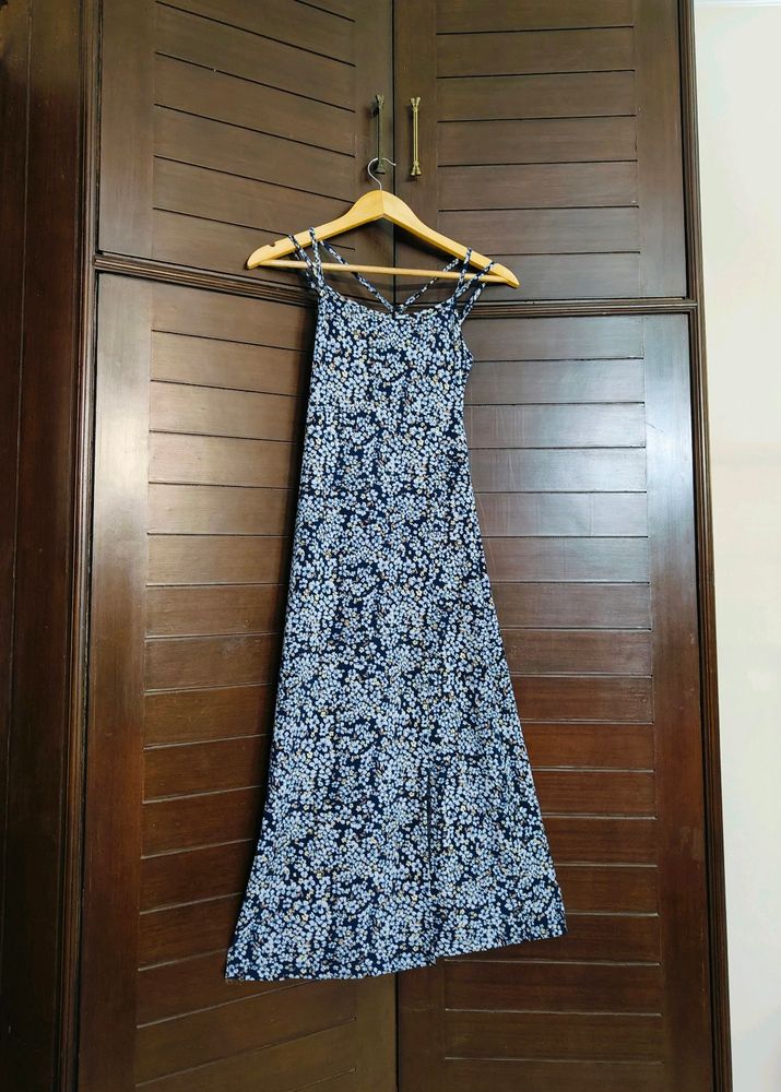 Ginger Women Blue Viscose Floral Printed Dress