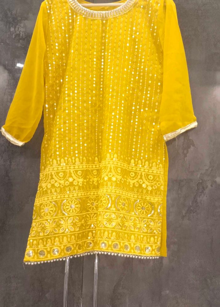 Yellow Embroidered Kurta and pizama