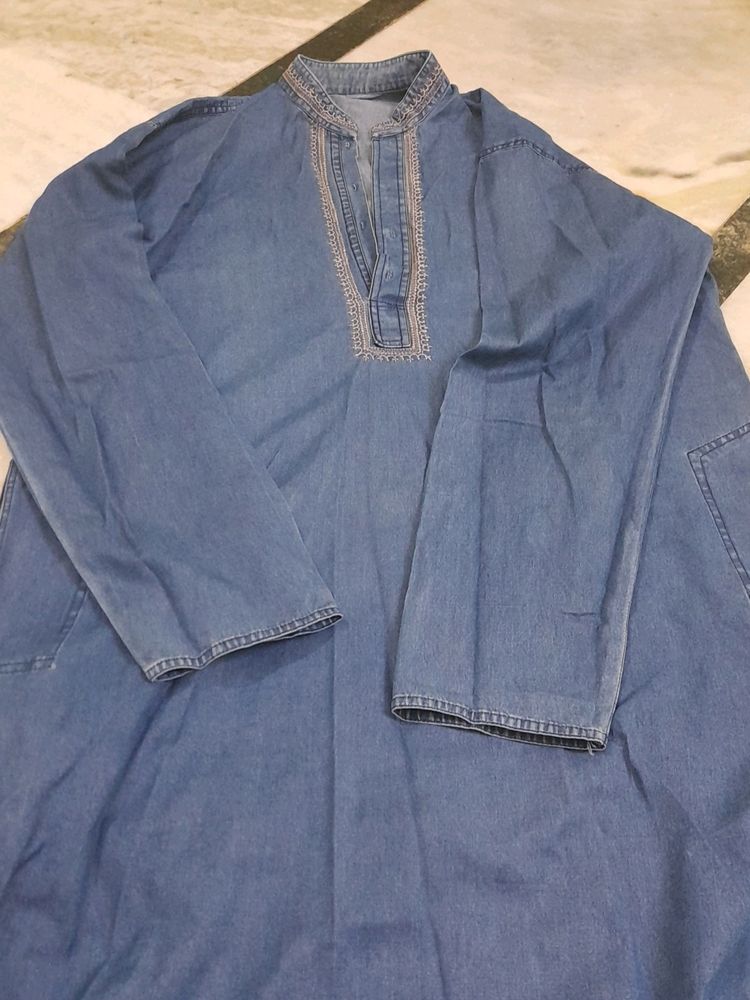 Denim Embroided Neck Kurta