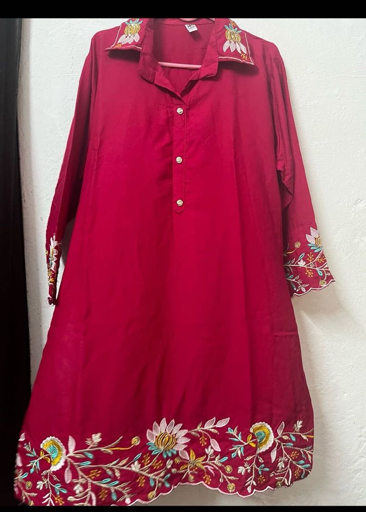 Red Embroidered Kurta