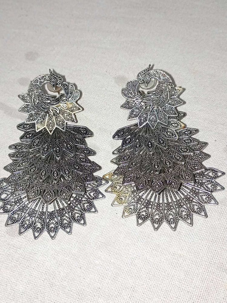 Peacock Inspired Silver Earrings