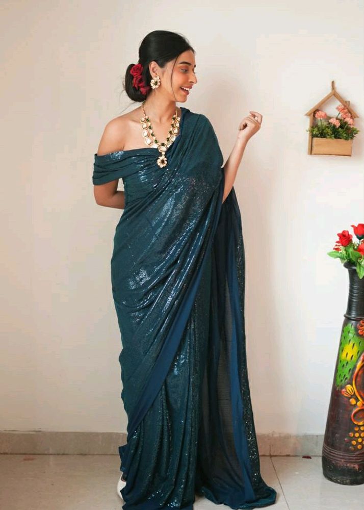 Shining Peacock Saree - Stitched