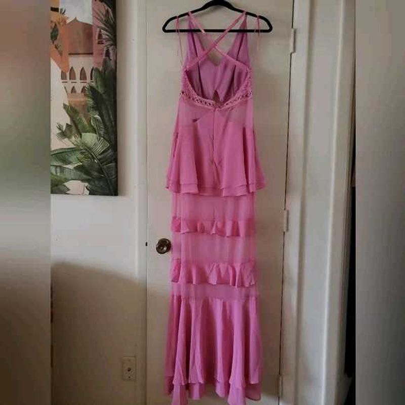 Pink Maxi Dress Spaghetti Straps Tiered Ruffles