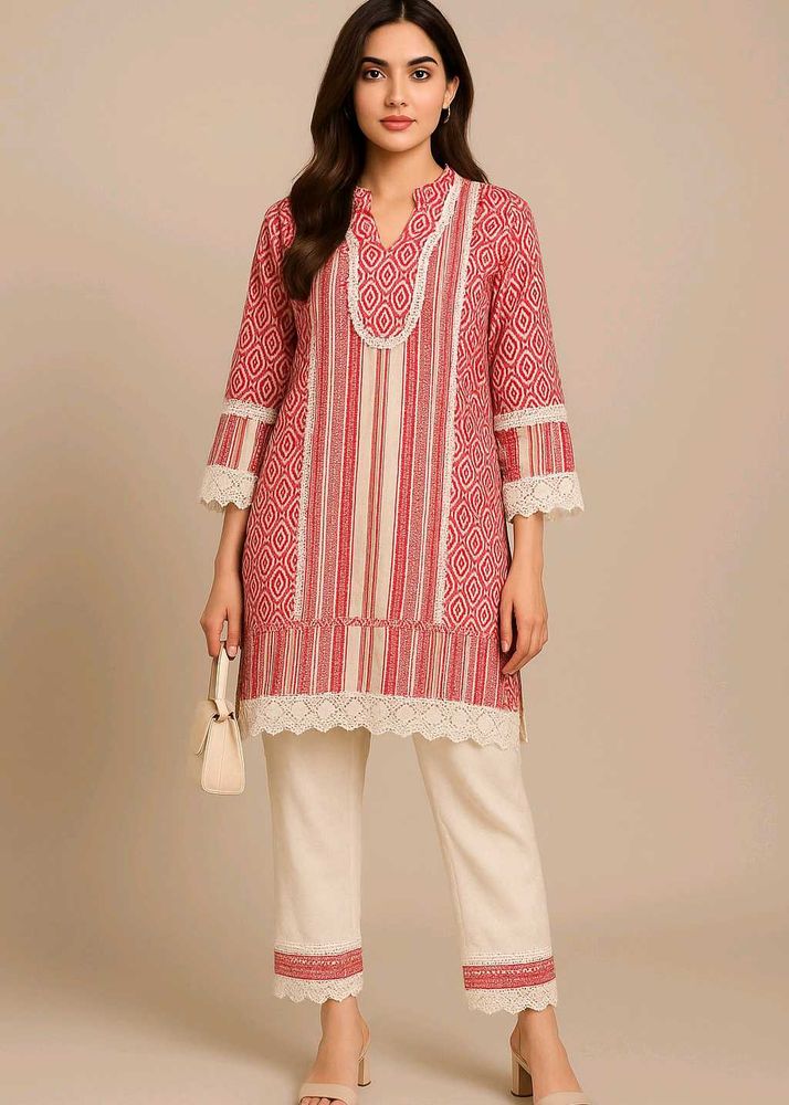 Pakistani Designer Floral Lace Kurta Pant Set