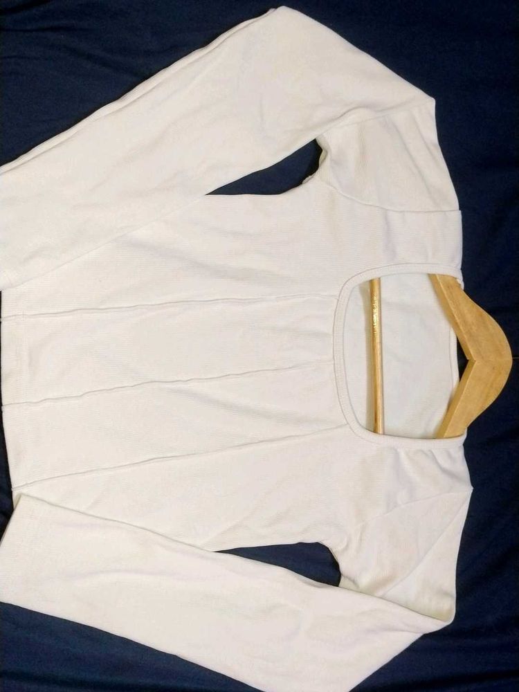 WhiteLong Sleeve Crop Top