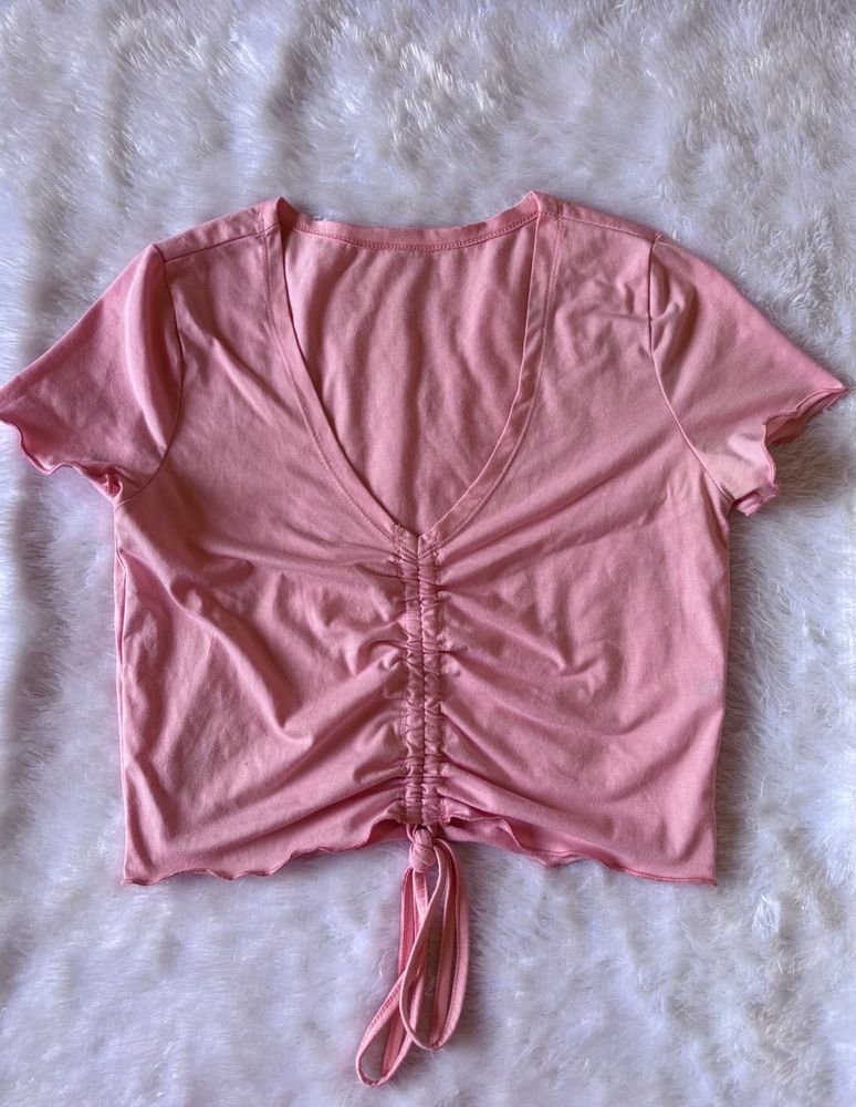 Shein Pink Drawstring Crop Top