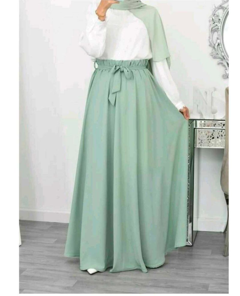 Modest White Blows+ Sage Green Maxi Skirt