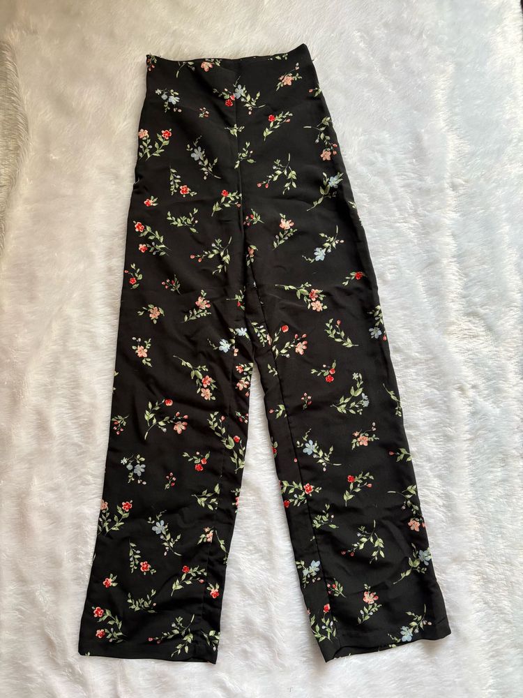 Floral Print High-Waisted Pants