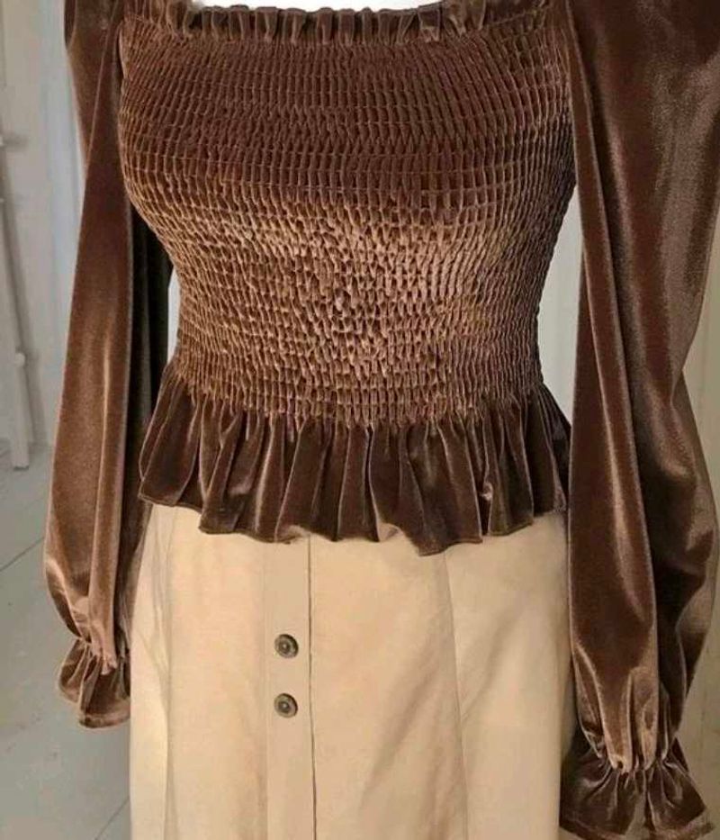 Brown Velvet Smocked Top
