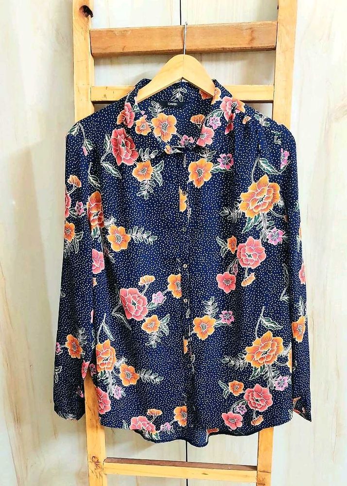 Black Floral Print Shirt Size-44