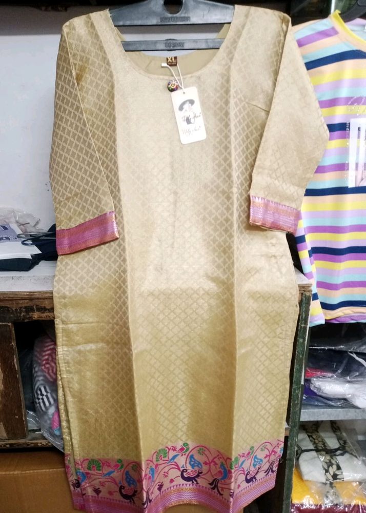 Brand New Zari Work Golden Kurti