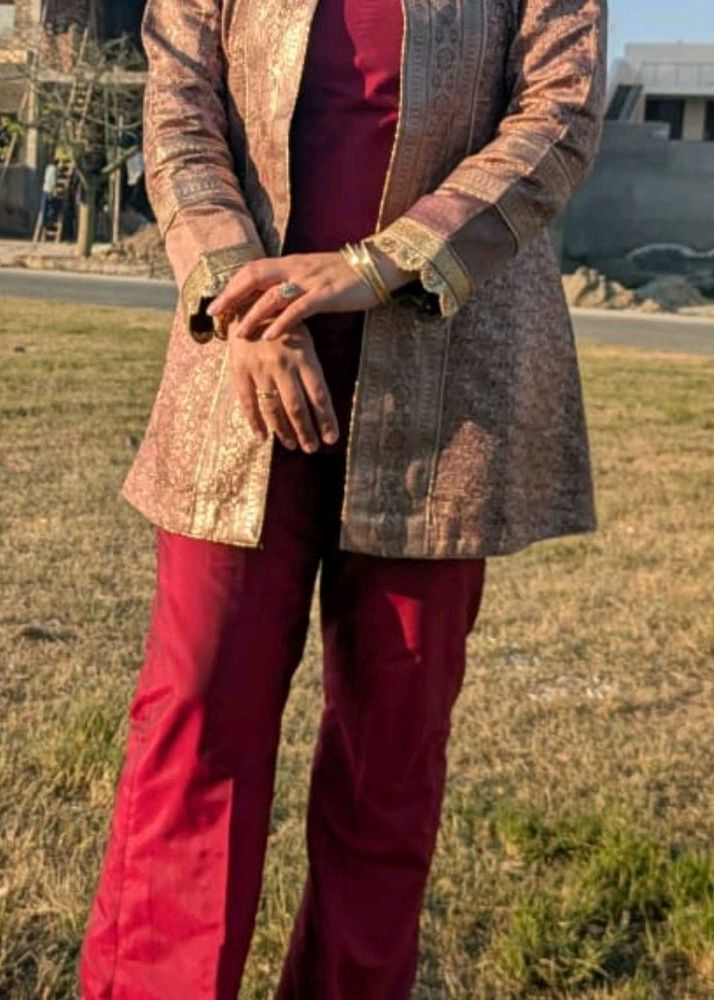 Wine Color Silk Co Ord Set