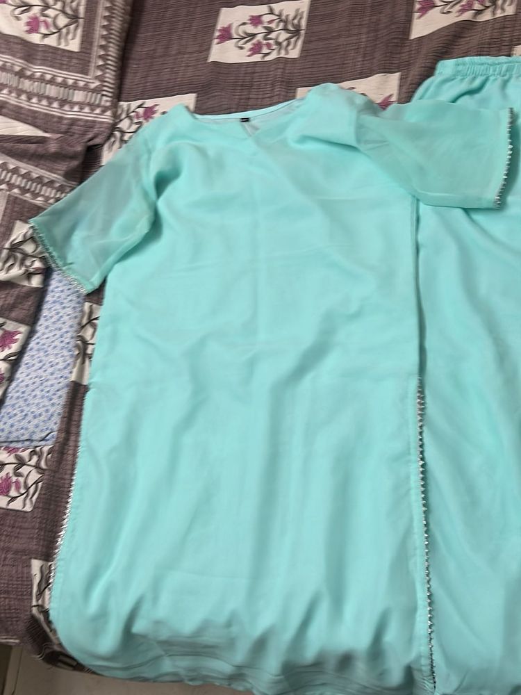 Women Cyan Kurta Set And Duppta