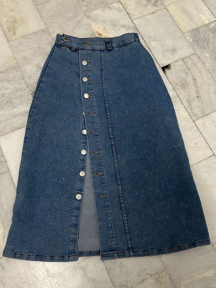 Denim Button-Down Skirt