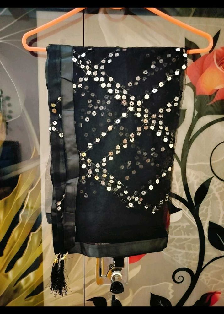 unused Elegant Black Sequin dupatta