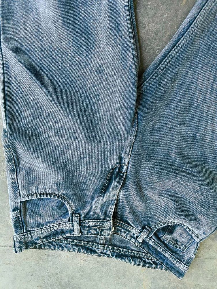 Acid Wash Wide Leg Straight Jeans