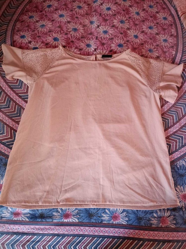 Beige Top With Net Lace Sleeves