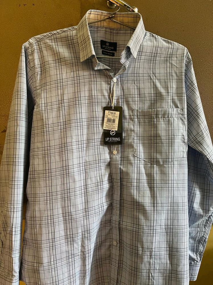 Up String Premium Blue Checks Shirt ( 4/4 Sleeves )