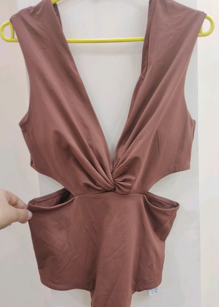 Brown Backless Body Suit With Fabulous Fabric