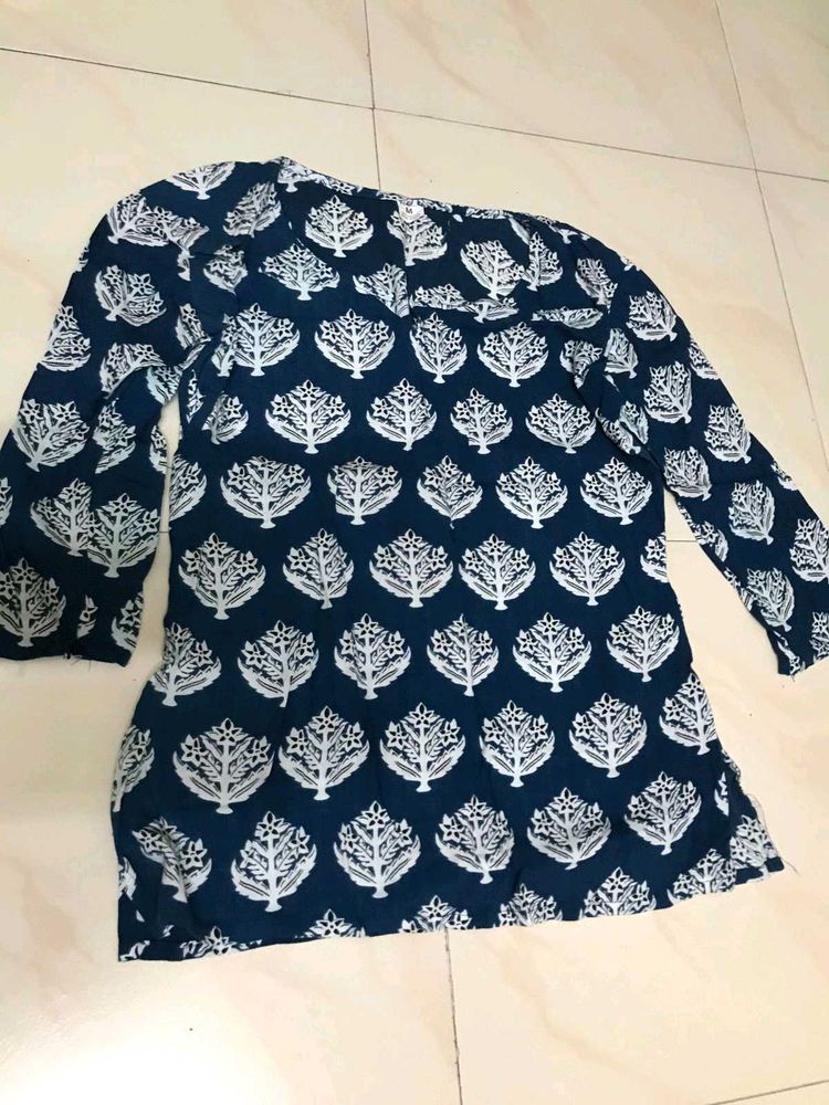 Blue Cotton Short Kurti