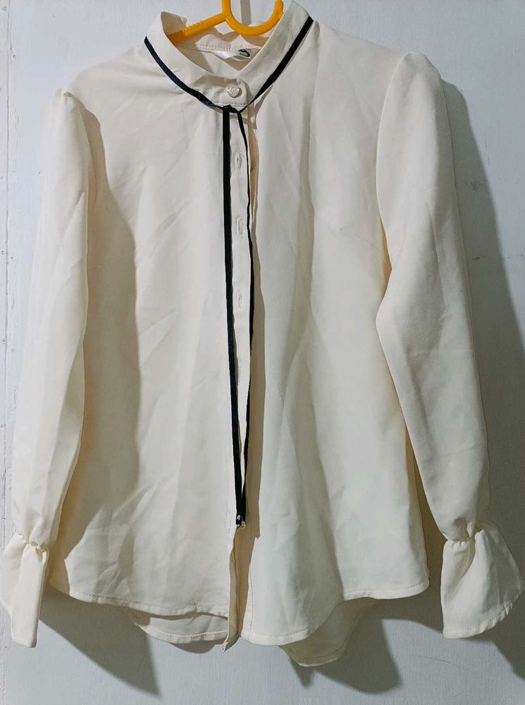 Cream Ruffle Cuff Blouse