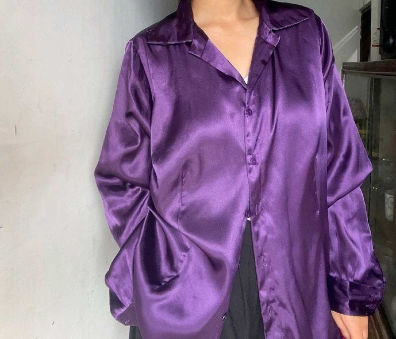 Purple Satin Button-Down