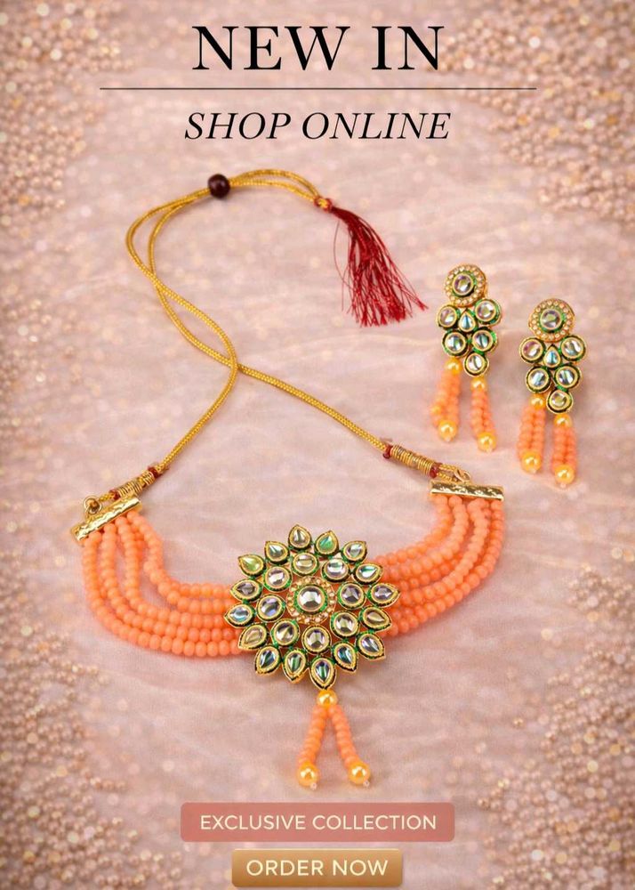 🌸Peach Kundan &amp; Pearl Choker Set🌸