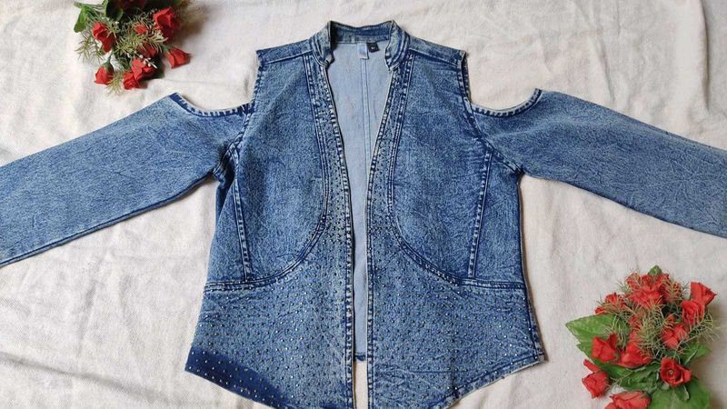 Cold Shoulder Denim Jacket