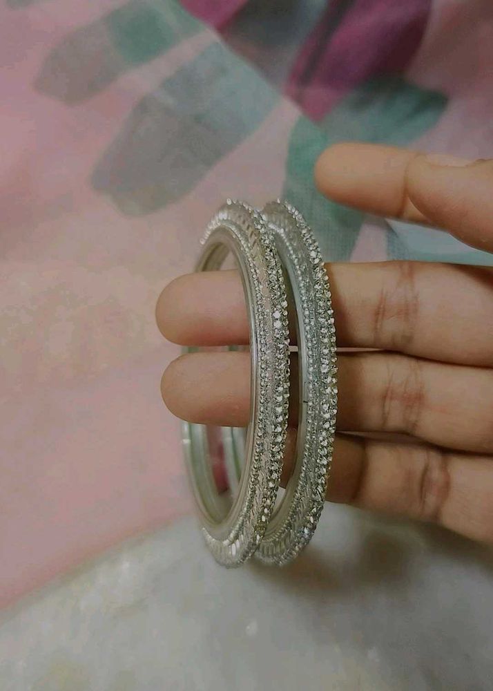 Sparkling Silver Bangles (AD) - Set of 4