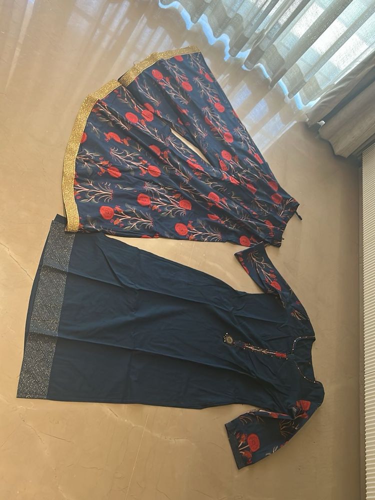 Elegant Navy Blue Floral Kurta Set