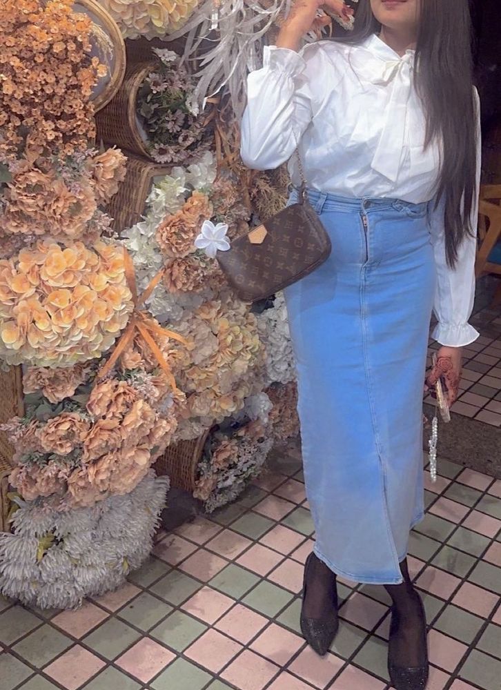 Denim Slit Maxi Skirt