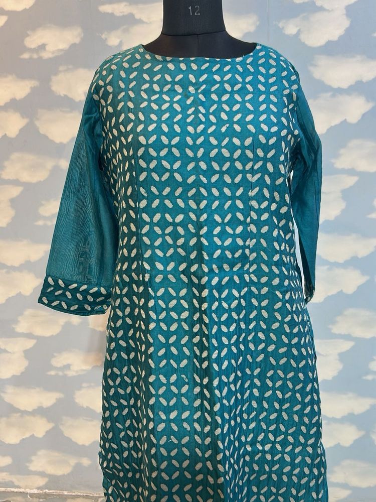 Hand Cut Work Desi Tussar Silk Kurta with Astar W