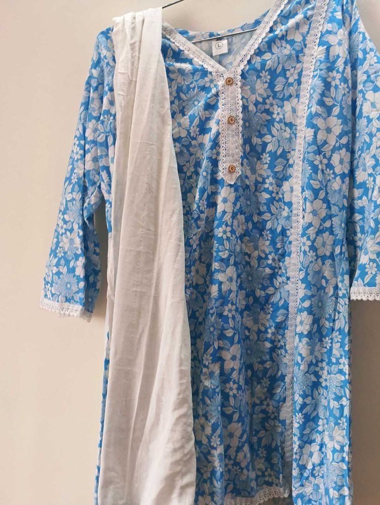 Sky Blue Kurta Set.(Kurti+Pant+Duppatta.)