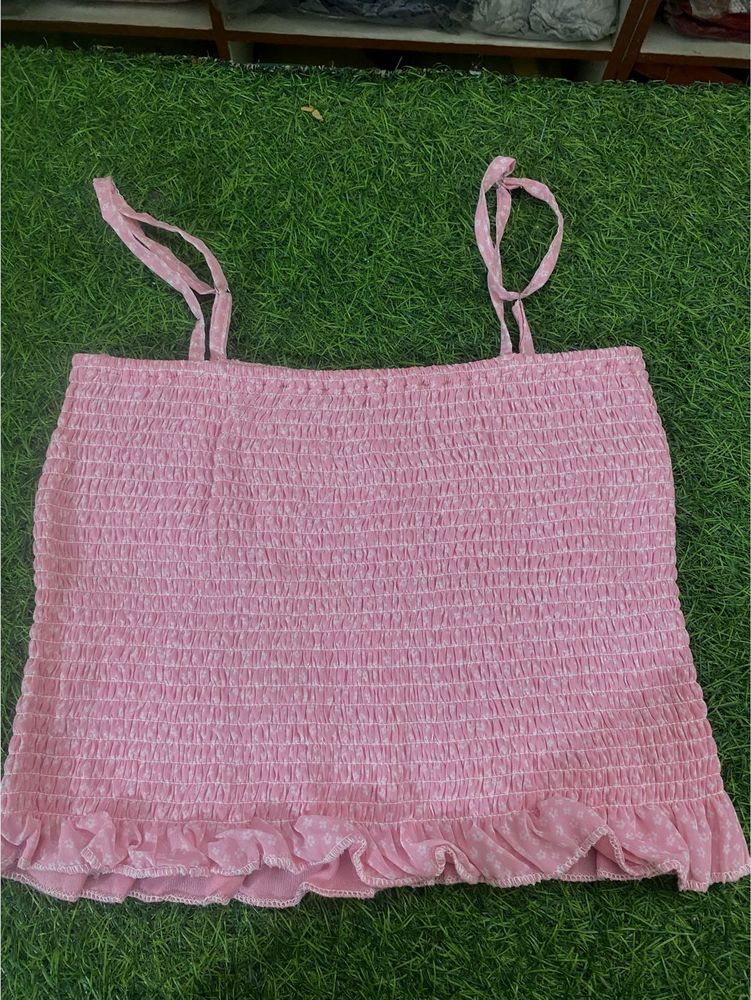 Cute Pink Smocked Crop Top