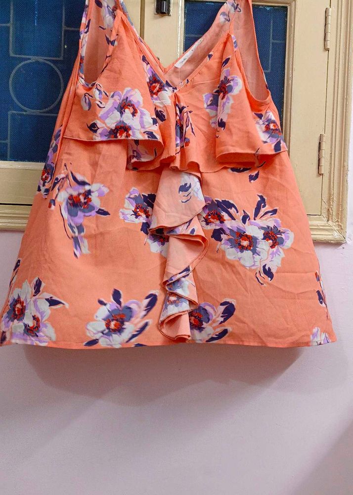Floral Ruffle Tank Top🧡🤍