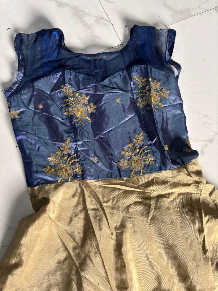 Elegant Blue &amp; Gold Ethnic Dress