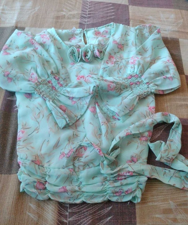 Sky Green Floral Top