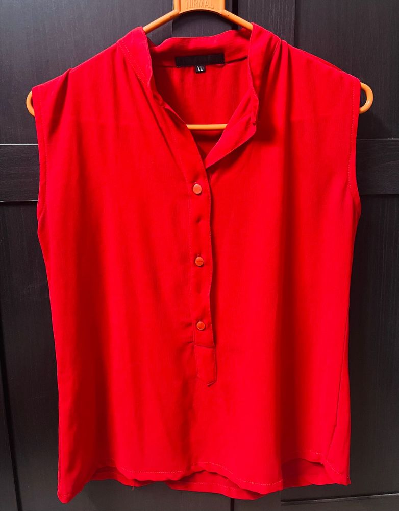 Red Sleeveless Shirt Top