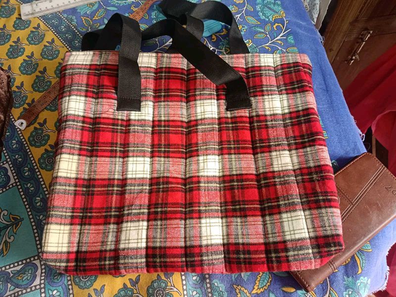Red Plaid Tote Bag