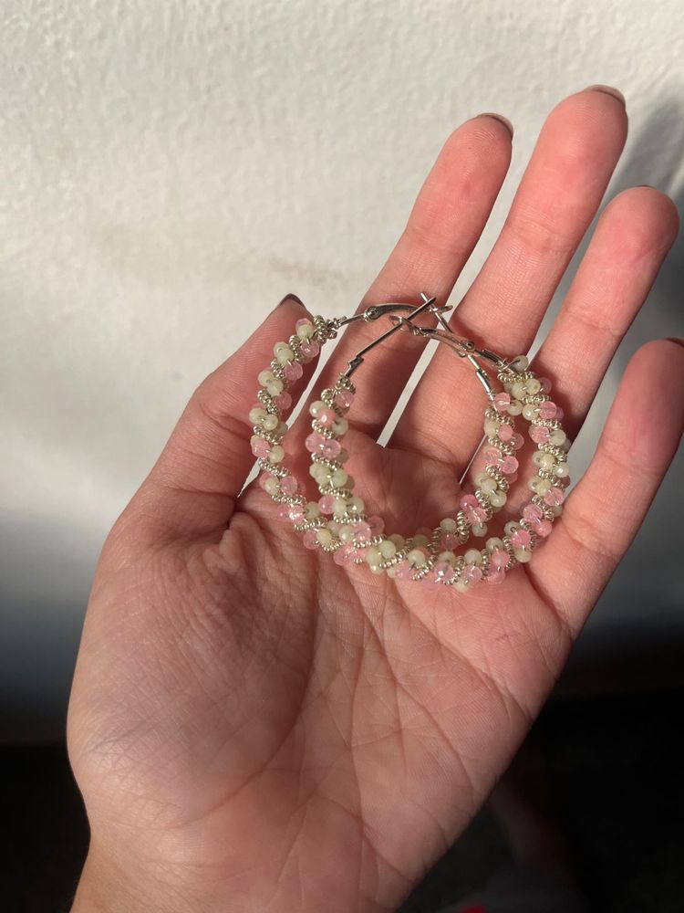 pastel pink and green twisted Beaded sparkling Hoo