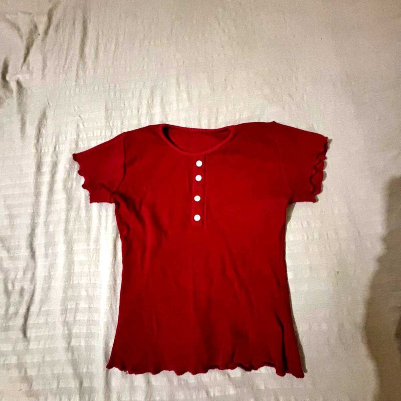Red Ribbed Ruffle Top❤️
