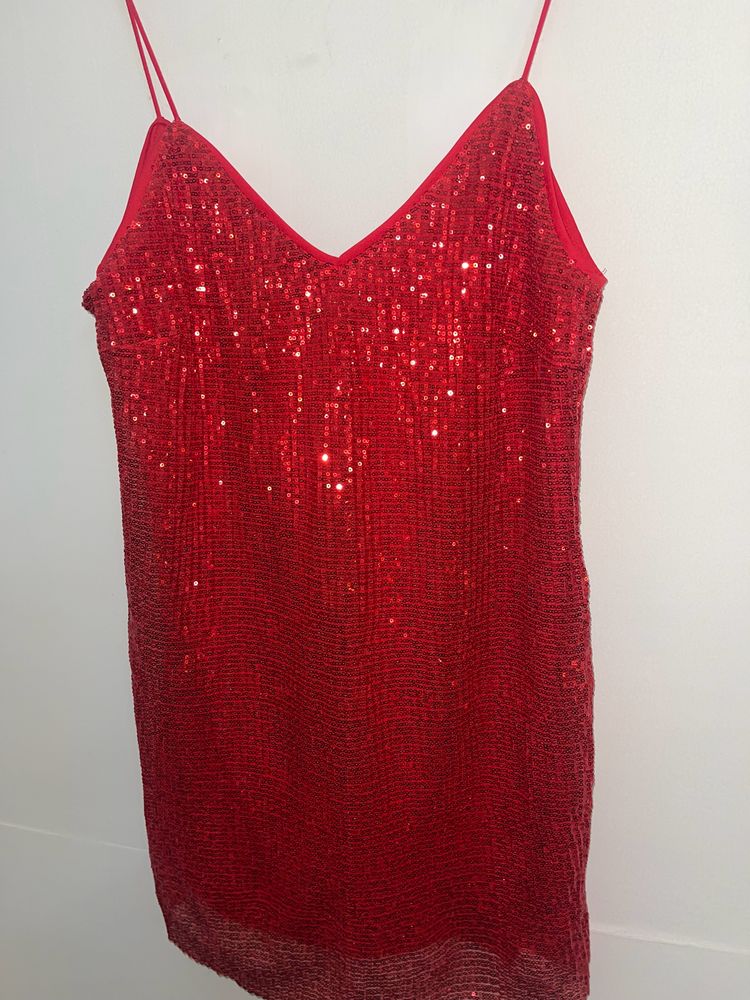Shein Red Spaghetti Sequins Dress
